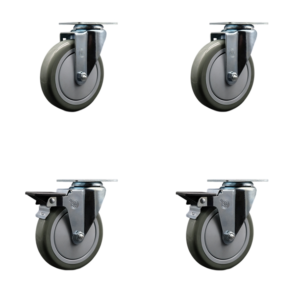 SCC-20S514-PPUB-2-PLB-2 Polyurethane Swivel Top Plate Caster with 5 in. Gray Wheels - Set of 4