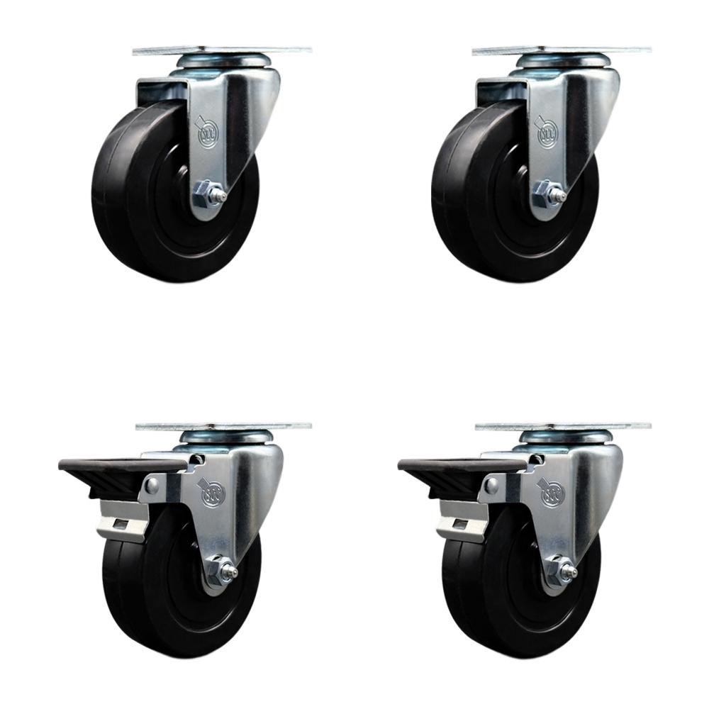 SCC-20S414-SRS-2-PLB-2 Soft Rubber Swivel Top Plate Caster with 4 in. Black Wheels - Set of 4