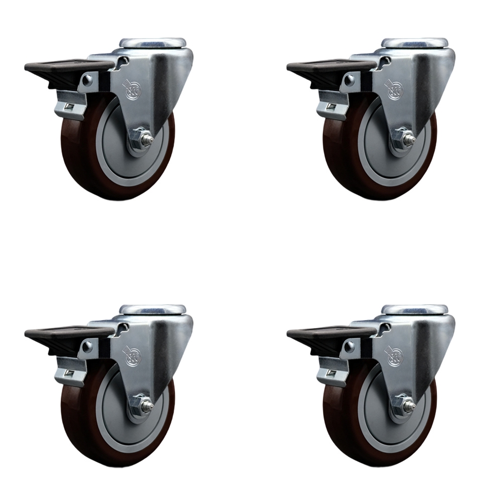 SCC-BH20S414-PPUB-MRN-PLB-4 Polyurethane Swivel Bolt Hole Caster with 4 x 1.25 in. Maroon Wheels - Set of 4
