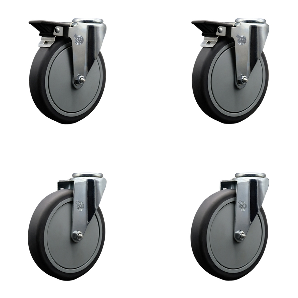 SCC-BH20S614-TPRB-PLB-2-S-2 Thermoplastic Rubber Swivel Bolt Hole Caster, 6 x 1.25 in. Gray Wheels - Set of 4