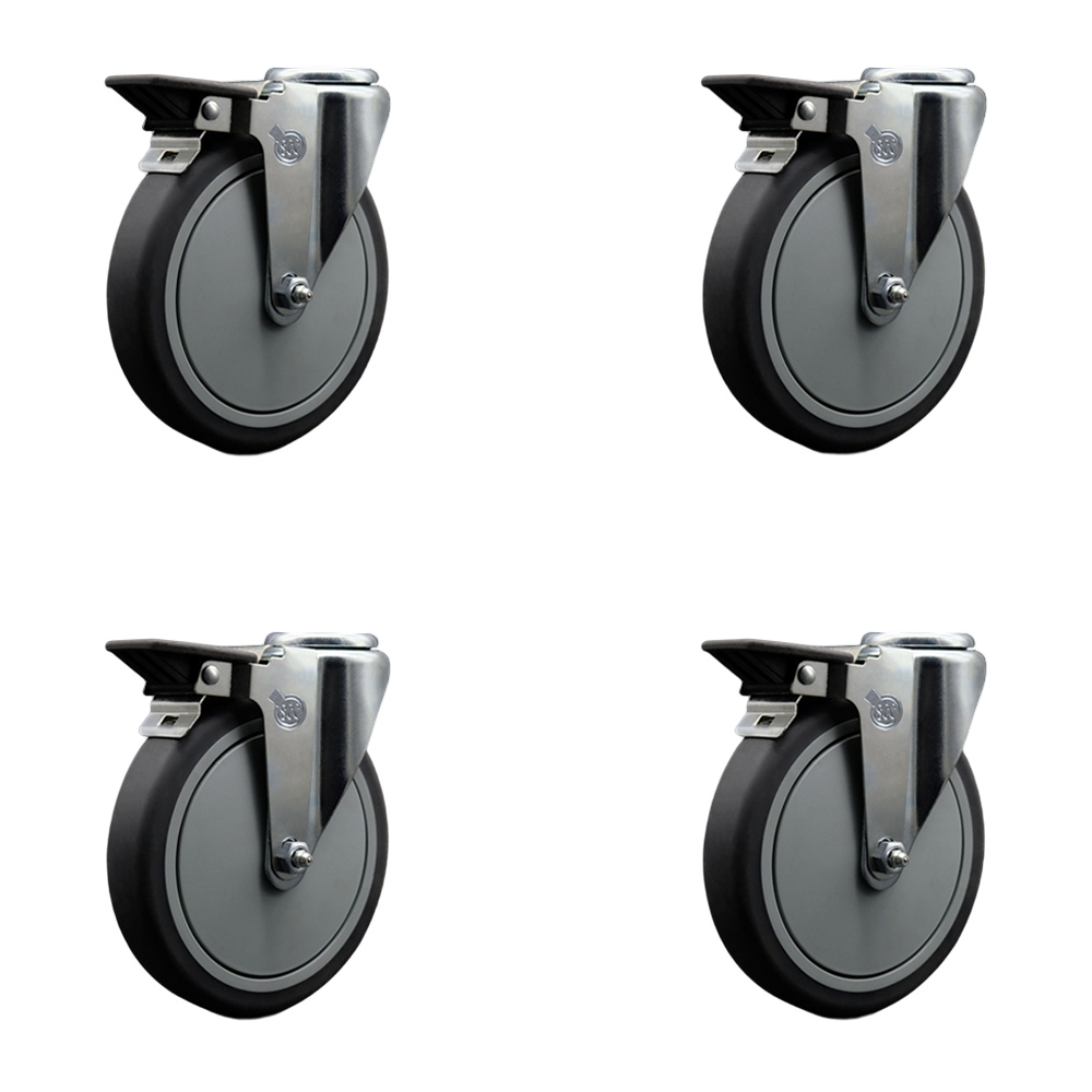 SCC-BH20S614-TPRB-PLB-4 Thermoplastic Rubber Swivel Bolt Hole Caster with 6 x 1.25 in. Gray Wheels - Set of 4