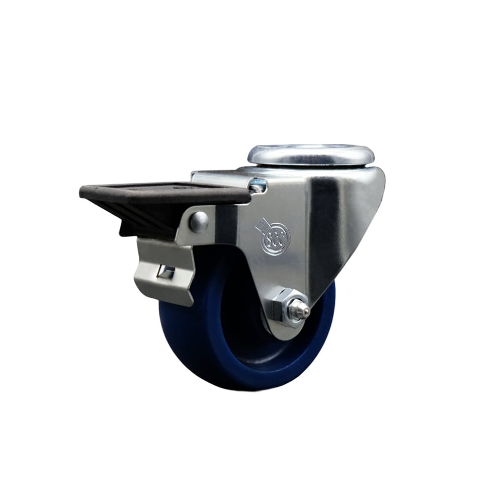 SCC-BH20S314-SPUS-PLB Solid Polyurethane Swivel Bolt Hole Caster with 3 x 1.25 in. Blue Wheel & Posi Locking Brake
