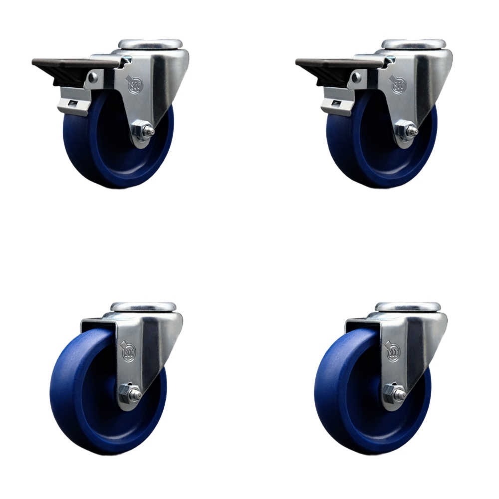 SCC-BH20S414-SPUS-PLB-2-S-2 Solid Polyurethane Swivel Bolt Hole Caster with 4 x 1.25 in. Blue Wheels - Set of 4