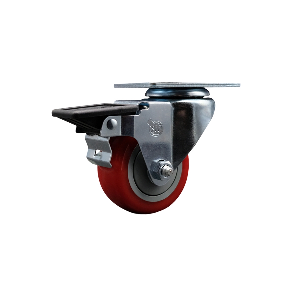 SCC-20S314-PPUB-RED-PLB Polyurethane Swivel Top Plate Swivel Caster with 3 in. Red Wheel & Posi Locking Brake