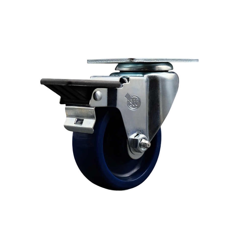 SCC-20S3514-SPUS-PLB Solid Polyurethane Swivel Top Plate Swivel Caster with 3.5 in. Blue Wheel & Posi Locking Brake