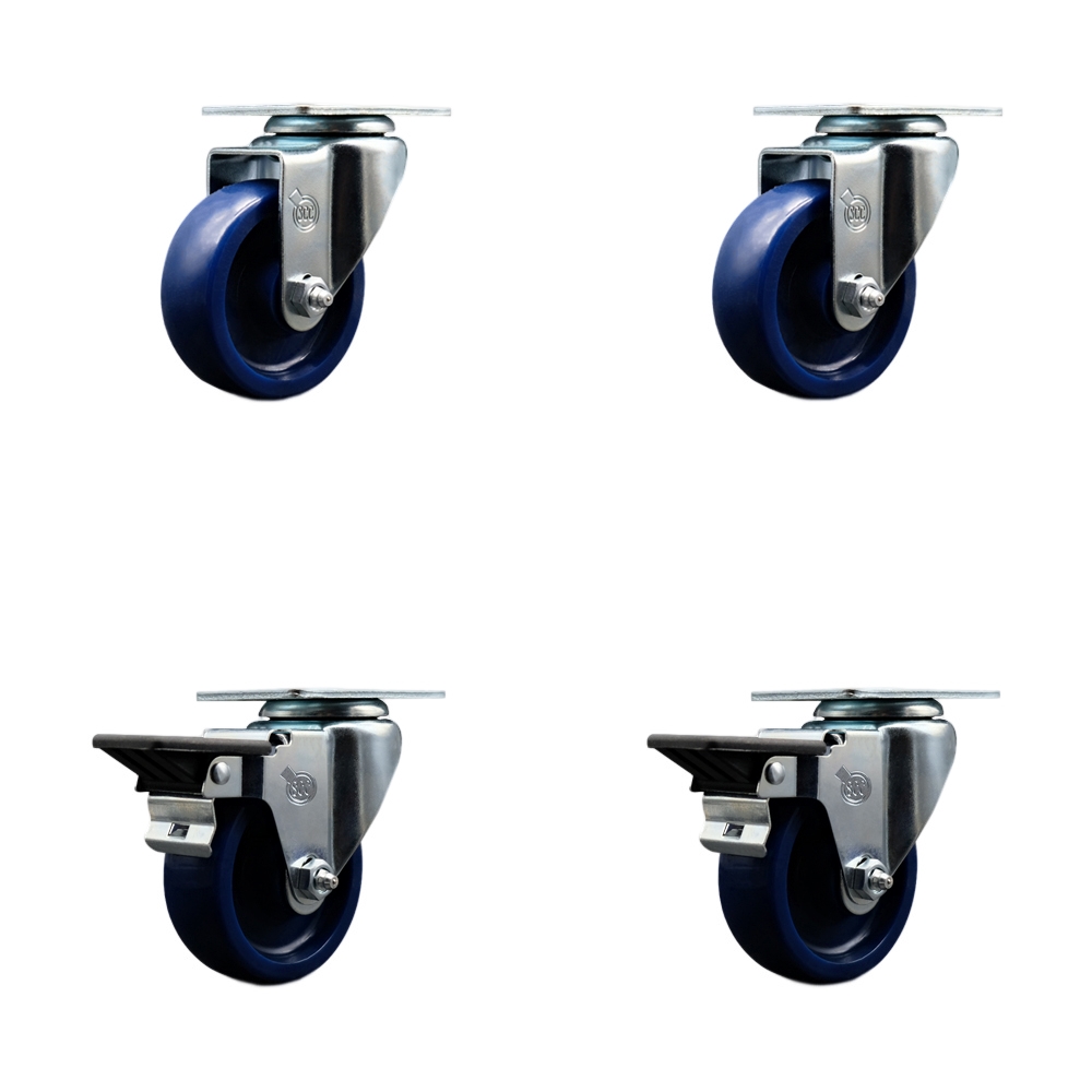 SCC-20S3514-SPUS-2-PLB-2 Solid Polyurethane Swivel Top Plate Caster with 3.5 in. Blue Wheels - Set of 4