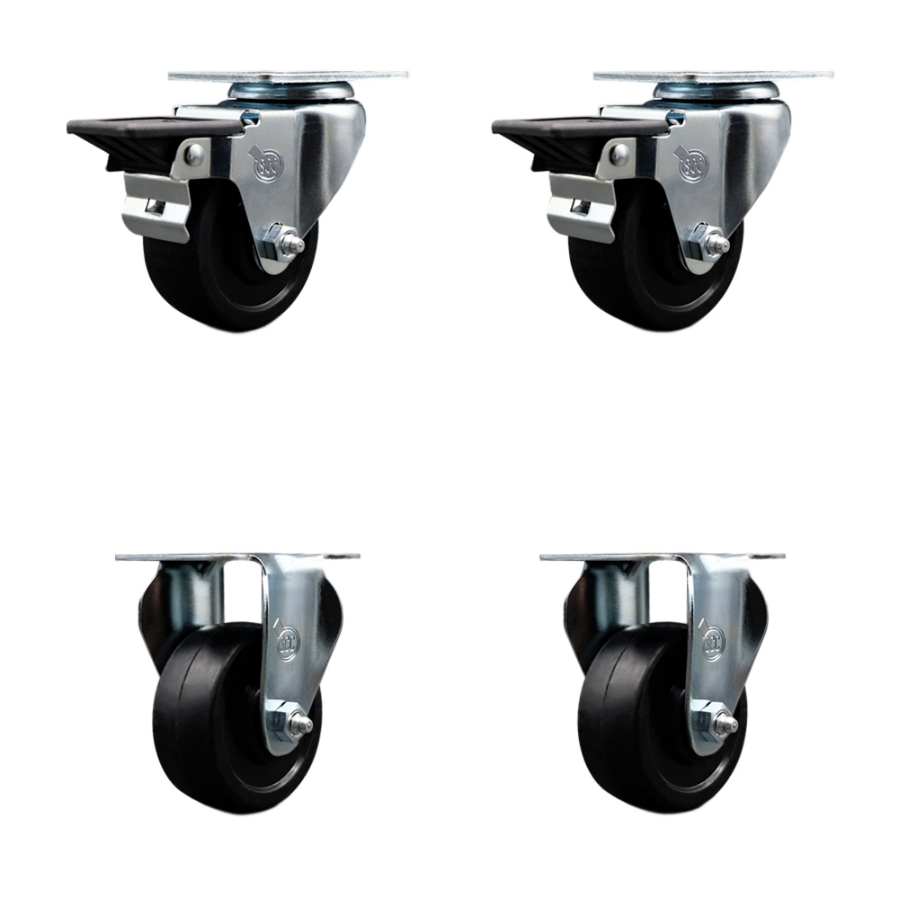 SCC-20S314-SRS-PLB-2-R-2 Soft Rubber Swivel Top Plate Caster with 3 in. Black Wheels - Set of 4