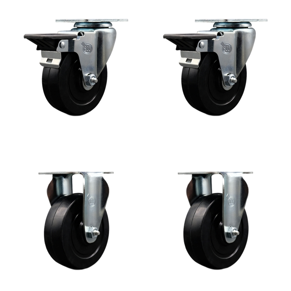 SCC-20S414-SRS-PLB-2-R-2 Soft Rubber Swivel Top Plate Caster with 4 in. Black Wheels - Set of 4