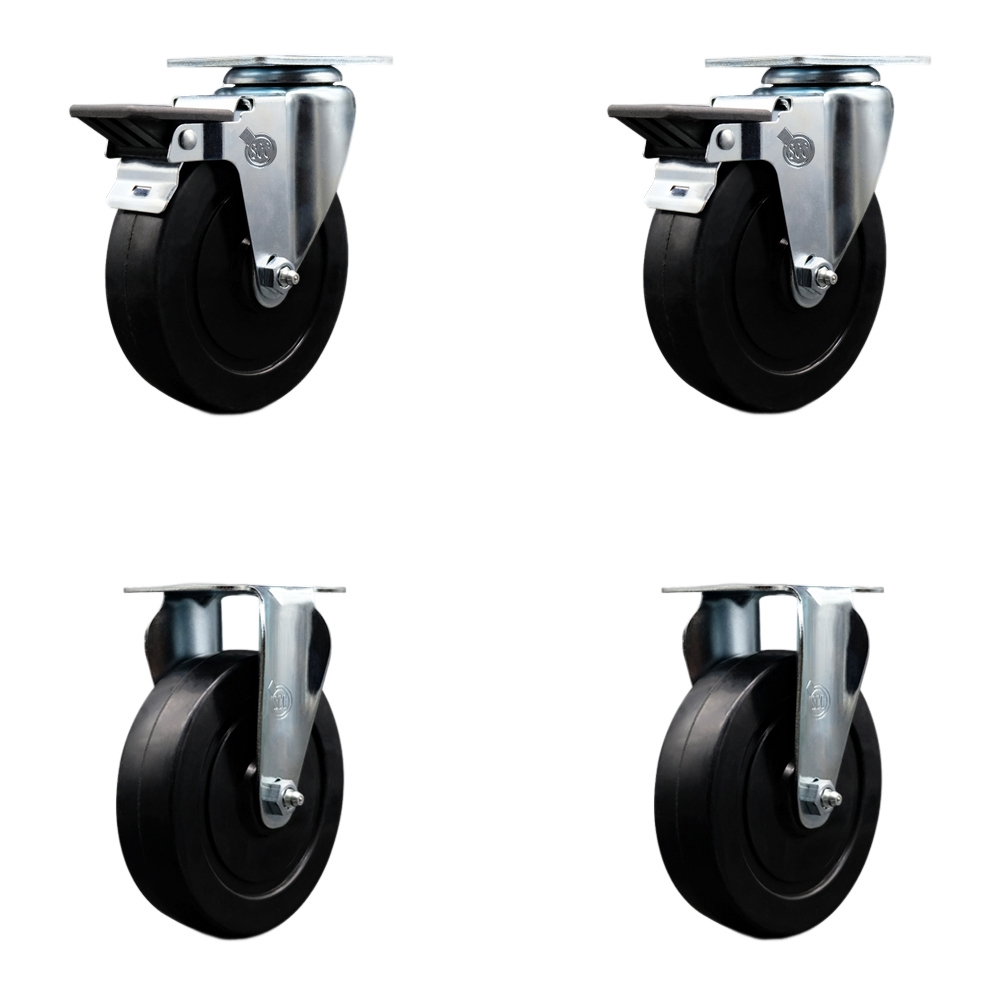 SCC-20S514-SRS-PLB-2-R-2 Soft Rubber Swivel Top Plate Caster with 5 in. Black Wheels - Set of 4