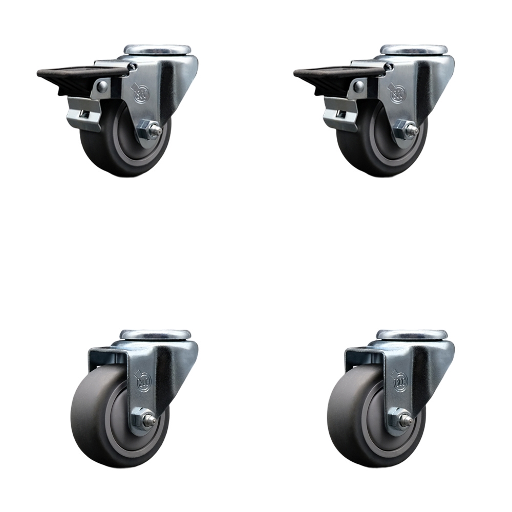 SCC-BH20S314-TPRB-PLB-2-S-2 Thermoplastic Rubber Swivel Bolt Hole Caster, 3 x 1.25 in. Gray Wheels - Set of 4
