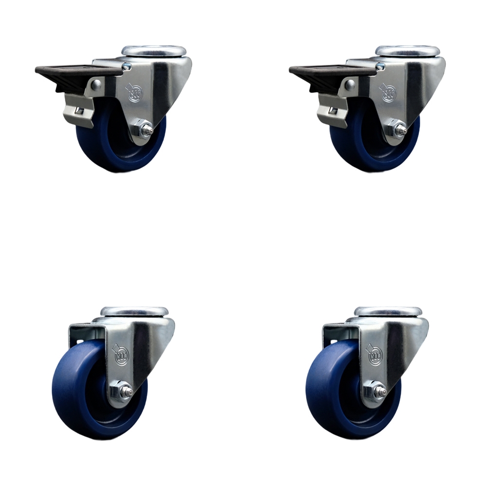 SCC-BH20S314-SPUS-PLB-2-S-2 Solid Polyurethane Swivel Bolt Hole Caster with 3 x 1.25 in. Blue Wheels - Set of 4