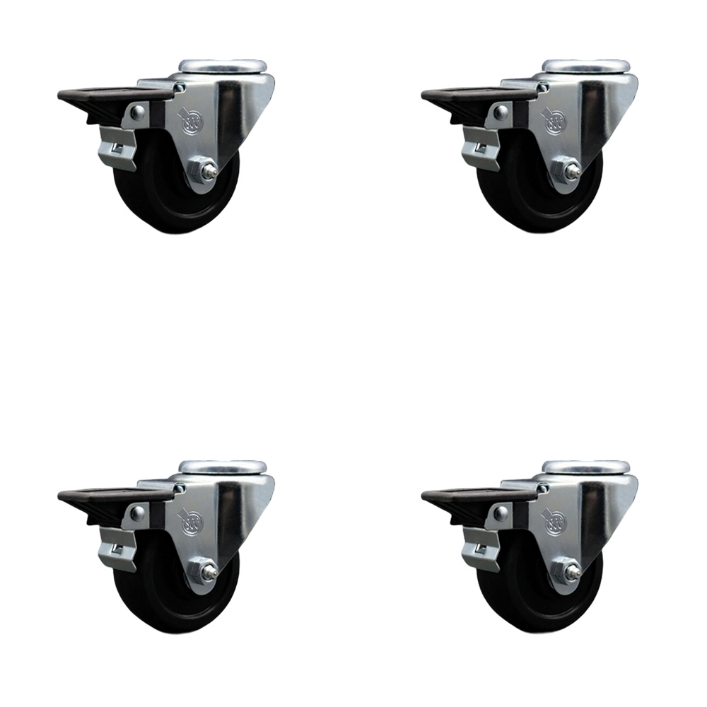 SCC-BH20S314-SRS-PLB-4 Soft Rubber Swivel Bolt Hole Caster with 3 x 1.25 in. Black Wheels - Set of 4