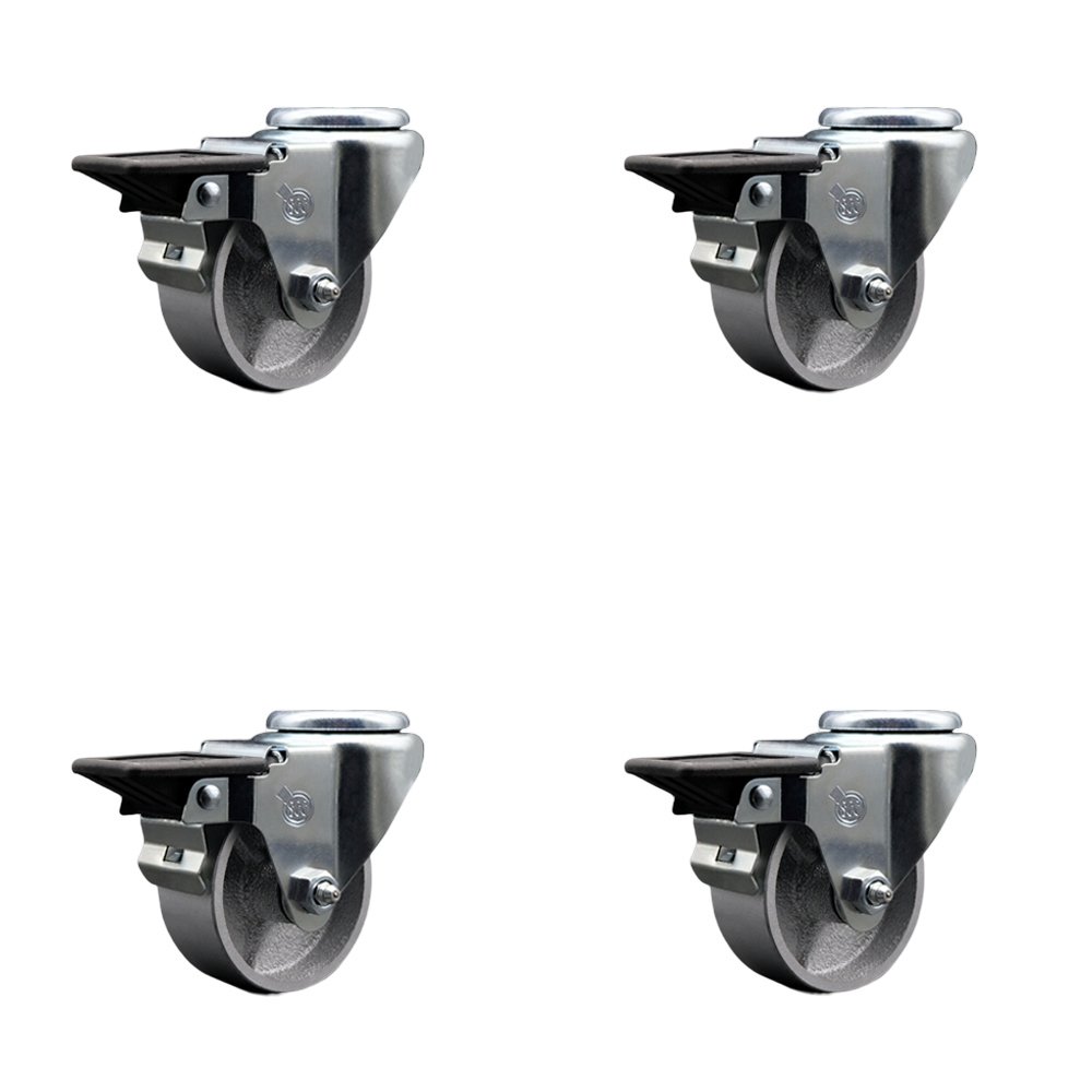 SCC-BH20S315-SSR-PLB-4 Semi Steel Cast Iron Swivel Bolt Hole Caster with Roller Bearing, 3 x 1.5 in. Silver Wheels - Set of 4