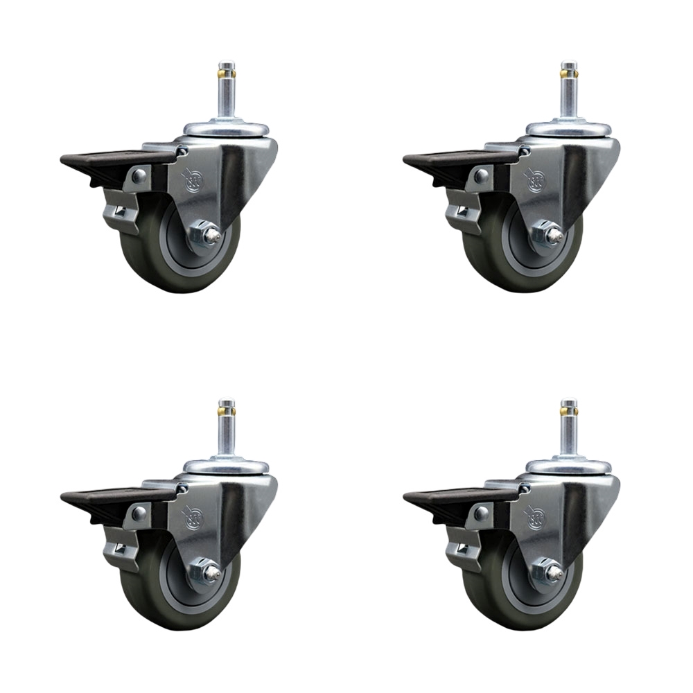 SCC-GR20S314-PPUB-PLB-716138-4 Polyurethane Swivel Grip Ring Stem Caster with 3 x 1.25 in. Gray Wheels & 0.43 in. Stems - Set of 4