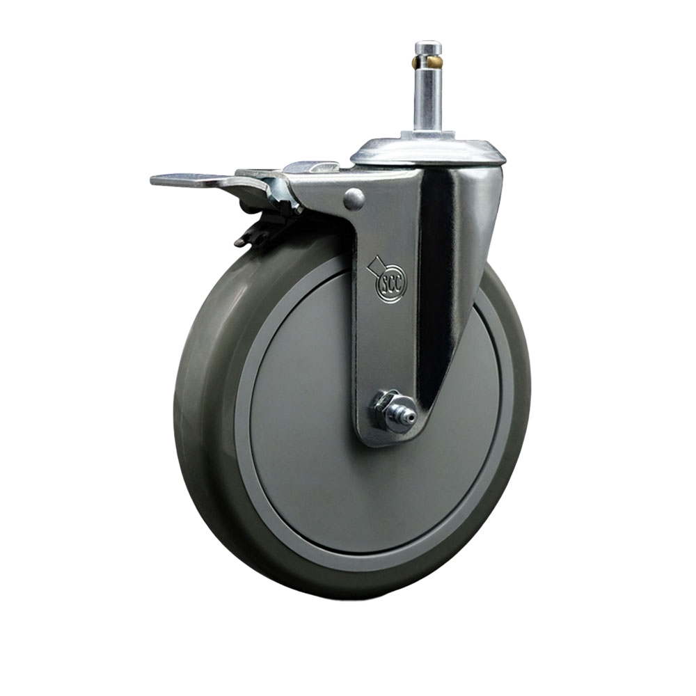 SCC-GRTTL20S614-PPUB-716138 Polyurethane Swivel Grip Ring Stem Caster with 6 x 1.25 in. Gray Wheel & 0.43 in. Stem & Total Locking Brake