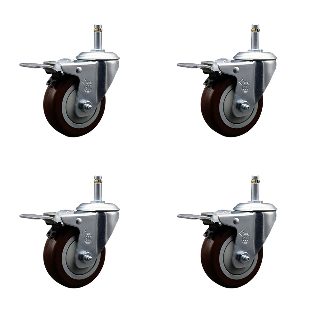 SCC-GRTTL20S3514-PPUB-MRN-716138-4 Polyurethane Swivel Grip Ring Stem Caster with 3.5 x 1.25 in. Maroon Wheels & 0.43 in. Stems - Set of 4