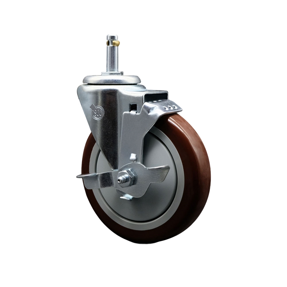 SCC-GR20S514-PPUB-MRN-TLB-716138 Polyurethane Swivel Grip Ring Stem Caster with 5 x 1.25 in. Maroon Wheel & 0.43 in. Stem & Top Locking Brake