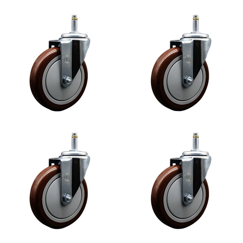 SCC-GR20S514-PPUB-MRN-716138-4 Polyurethane Swivel Grip Ring Stem Caster with 5 x 1.25 in. Maroon Wheels & 0.43 in. Stems - Set of 4