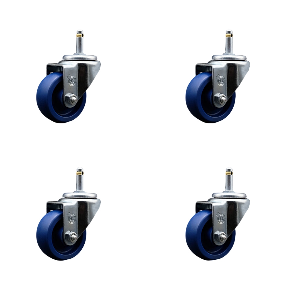 SCC-GR20S314-SPUS-716138-4 Solid Polyurethane Swivel Grip Ring Stem Caster with 3 x 1.25 in. Blue Wheels & 0.43 in. Stems - Set of 4
