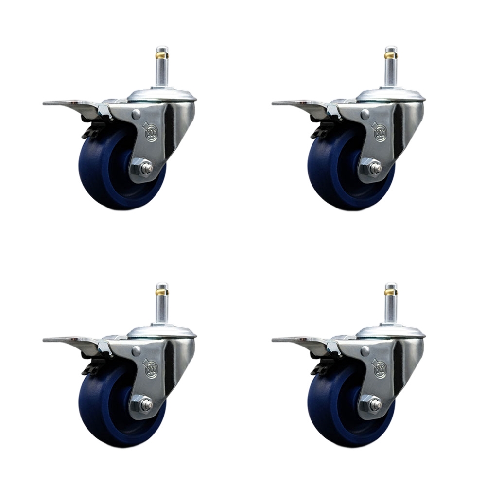 SCC-GRTTL20S314-SPUS-716138-4 Solid Polyurethane Swivel Grip Ring Stem Caster with 3 x 1.25 in. Blue Wheels & 0.43 in. Stems - Set of 4