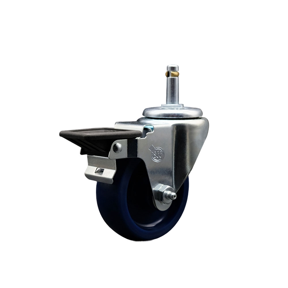 SCC-GR20S3514-SPUS-PLB-716138 Solid Polyurethane Swivel Grip Ring Stem Caster with 3.5 x 1.25 in. Blue Wheel & 0.43 in. Stem & Posi Locking Brake
