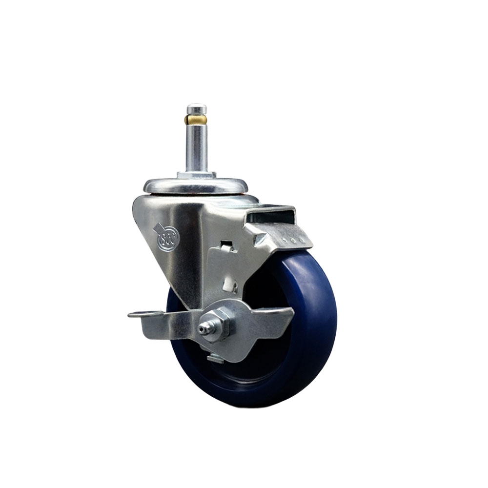 SCC-GR20S3514-SPUS-TLB-716138 Solid Polyurethane Swivel Grip Ring Stem Caster with 3.5 x 1.25 in. Blue Wheel & 0.43 in. Stem & Top Locking Brake
