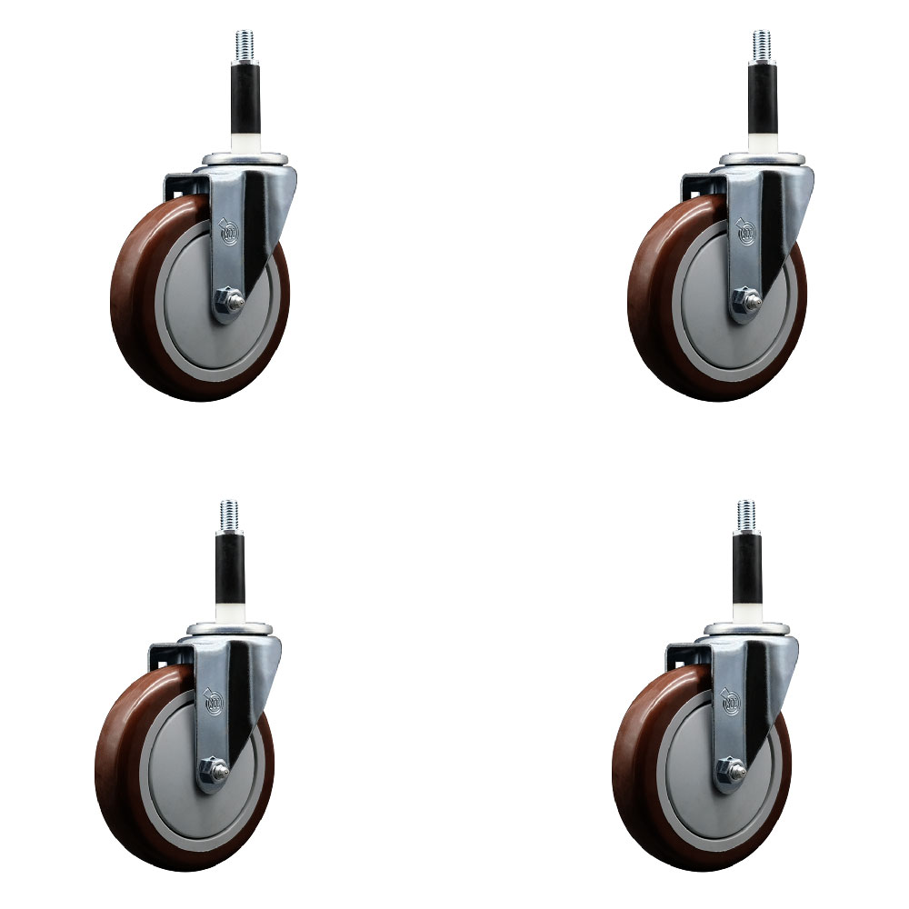 SCC-EX20S514-PPUB-MRN-78-4 Polyurethane Swivel Expanding Stem Caster with 5 in. Maroon Wheels & 0.87 in. Stems - Set of 4