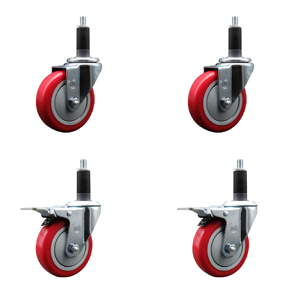 SCC-EXTTL20S414-PPUB-RED-2-S-2-118 Polyurethane Swivel Expanding Stem Caster with 4 in. Red Wheels & 1.13 in. Stems - Set of 4