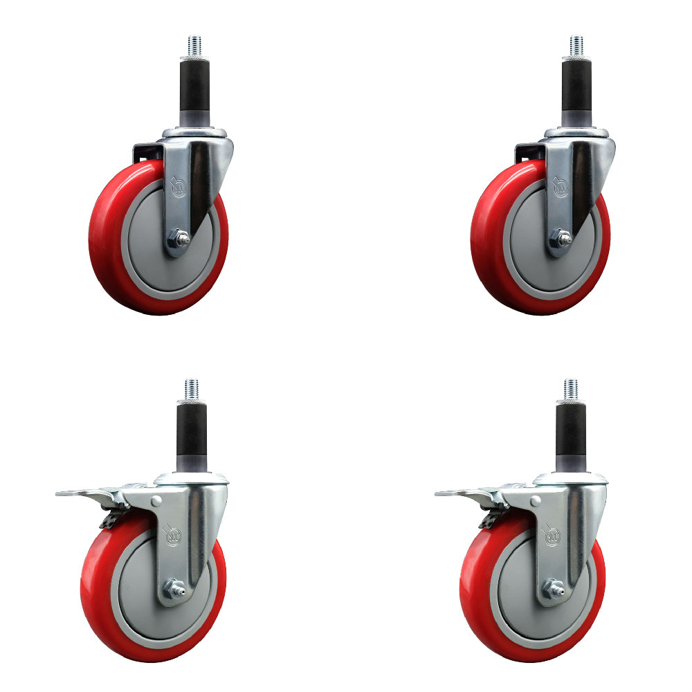 SCC-SSEXTTL20S514-PPUB-RED-2-S-2-118 Stainless Steel Polyurethane Swivel Expanding Stem Caster with 5 in. Red Wheels & 1.13 in. Stems - Set of 4