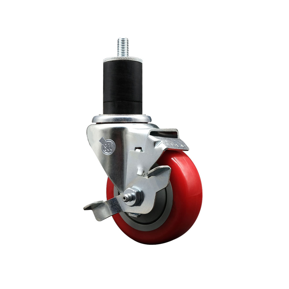 SCC-EX20S3514-PPUB-RED-TLB-134 Polyurethane Expanding Stem Swivel Caster with 3.5 in. Red Wheel & 1.75 in. Stem & Top Locking Brake