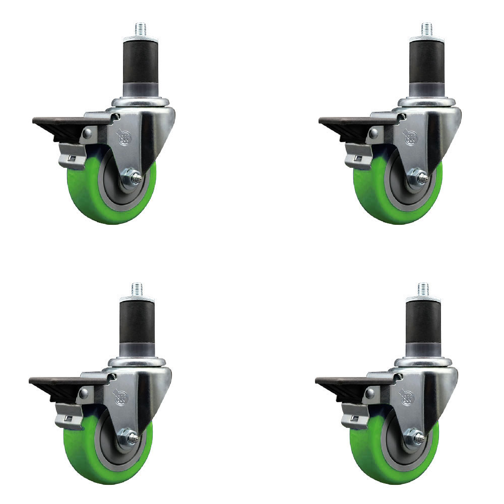 SCC-EX20S3514-PPUB-GRN-PLB-158-4 Polyurethane Swivel Expanding Stem Caster with 3.5 in. Green Wheels & 1.63 in. Stems - Set of 4