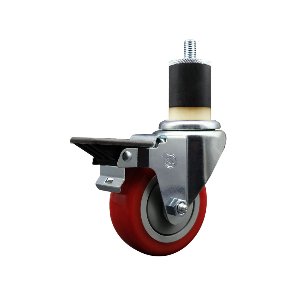 SCC-EX20S3514-PPUB-RED-PLB-178 Polyurethane Expanding Stem Swivel Caster with 3.5 in. Red Wheel & 1.87 in. Stem & Posi Locking Brake