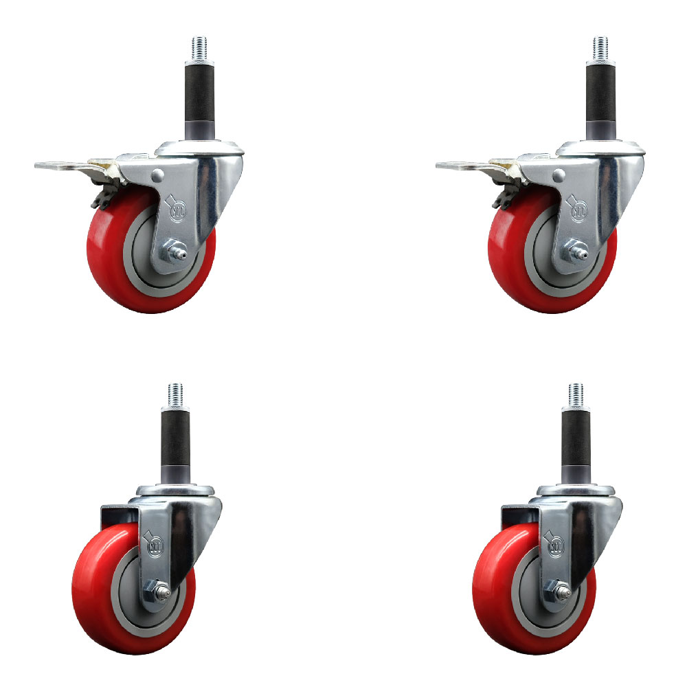 SCC-EXTTL20S3514-PPUB-RED-2-S-2-1 Polyurethane Swivel Expanding Stem Caster with 3.5 in. Red Wheels & 1 in. Stems - Set of 4