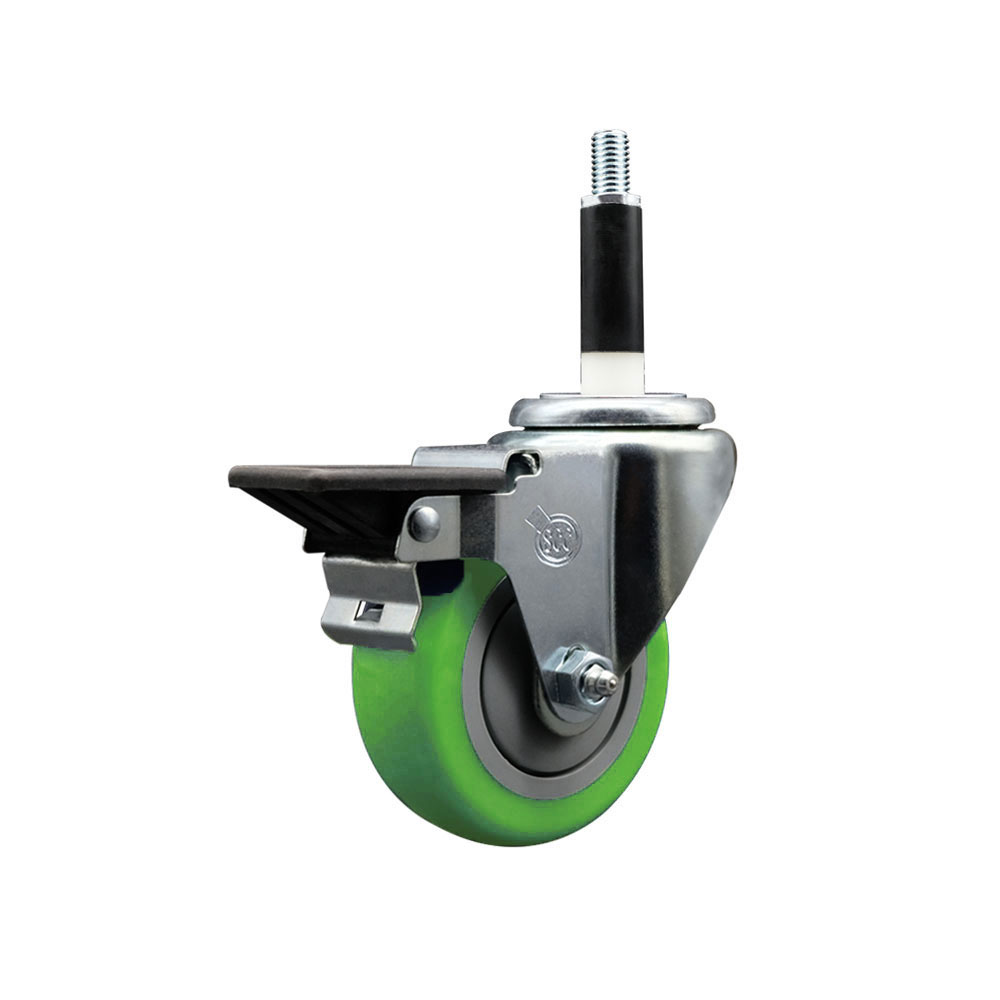 SCC-EX20S3514-PPUB-GRN-PLB-78 Polyurethane Expanding Stem Swivel Caster with 3.5 in. Green Wheel & 0.87 in. Stem & Posi Locking Brake