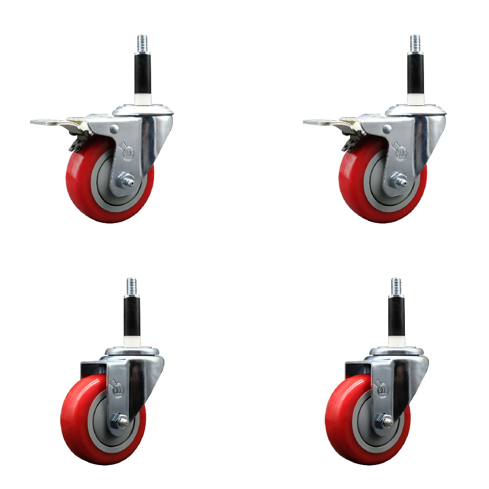 SCC-EXTTL20S3514-PPUB-RED-2-S-2-78 Polyurethane Swivel Expanding Stem Caster with 3.5 in. Red Wheels & 0.87 in. Stems - Set of 4