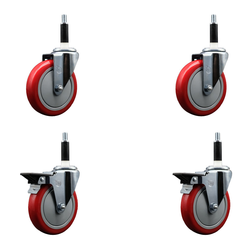 SCC-EX20S514-PPUB-RED-2-PLB-2-78 Polyurethane Swivel Expanding Stem Caster with 5 in. Red Wheels & 0.87 in. Stems - Set of 4