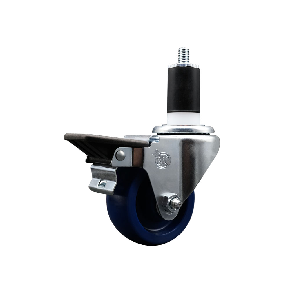 SCC-EX20S314-SPUS-PLB-112 Solid Polyurethane Swivel Expanding Stem Caster with 3 in. Blue Wheel & 1.5 in. Stem & Posi Locking Brake