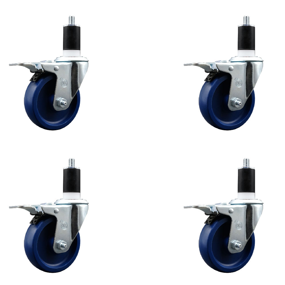 SCC-EXTTL20S414-SPUS-112-4 Solid Polyurethane Swivel Expanding Stem Caster with 4 in. Blue Wheels & 1.5 in. Stems - Set of 4