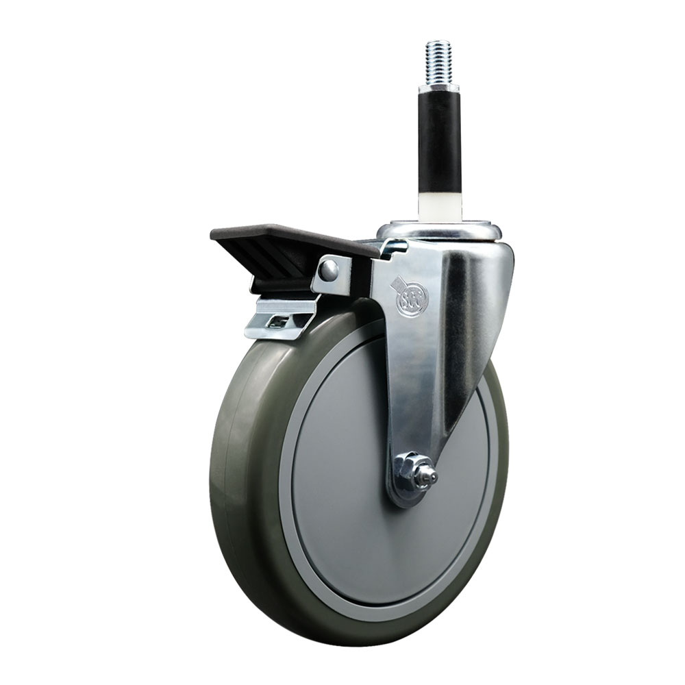 SCC-EX20S614-PPUB-PLB-78 Polyurethane Expanding Stem Swivel Caster with 6 in. Gray Wheel & 0.87 in. Stem & Posi Locking Brake