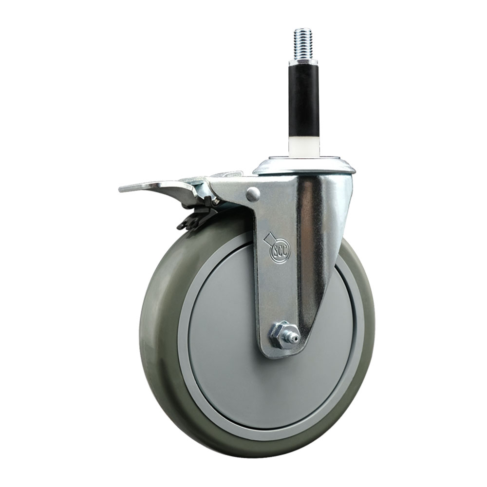 SCC-EXTTL20S614-PPUB-78 Polyurethane Expanding Stem Swivel Caster with 6 in. Gray Wheel & 0.87 in. Stem & Total Locking Brake