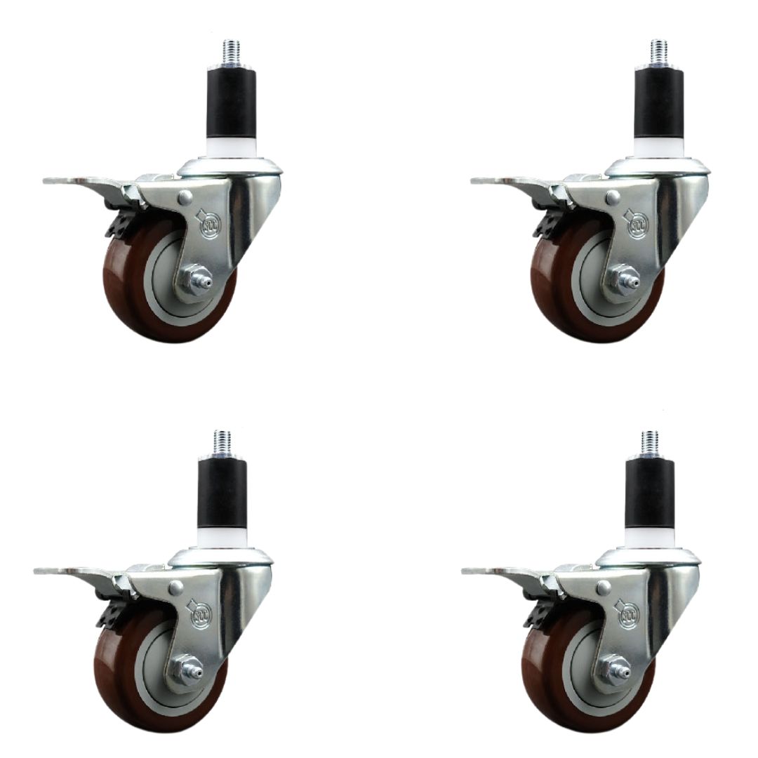 SCC-EXTTL20S314-PPUB-MRN-112-4 Polyurethane Swivel Expanding Stem Caster with 3 in. Maroon Wheels & 1.5 in. Stems - Set of 4