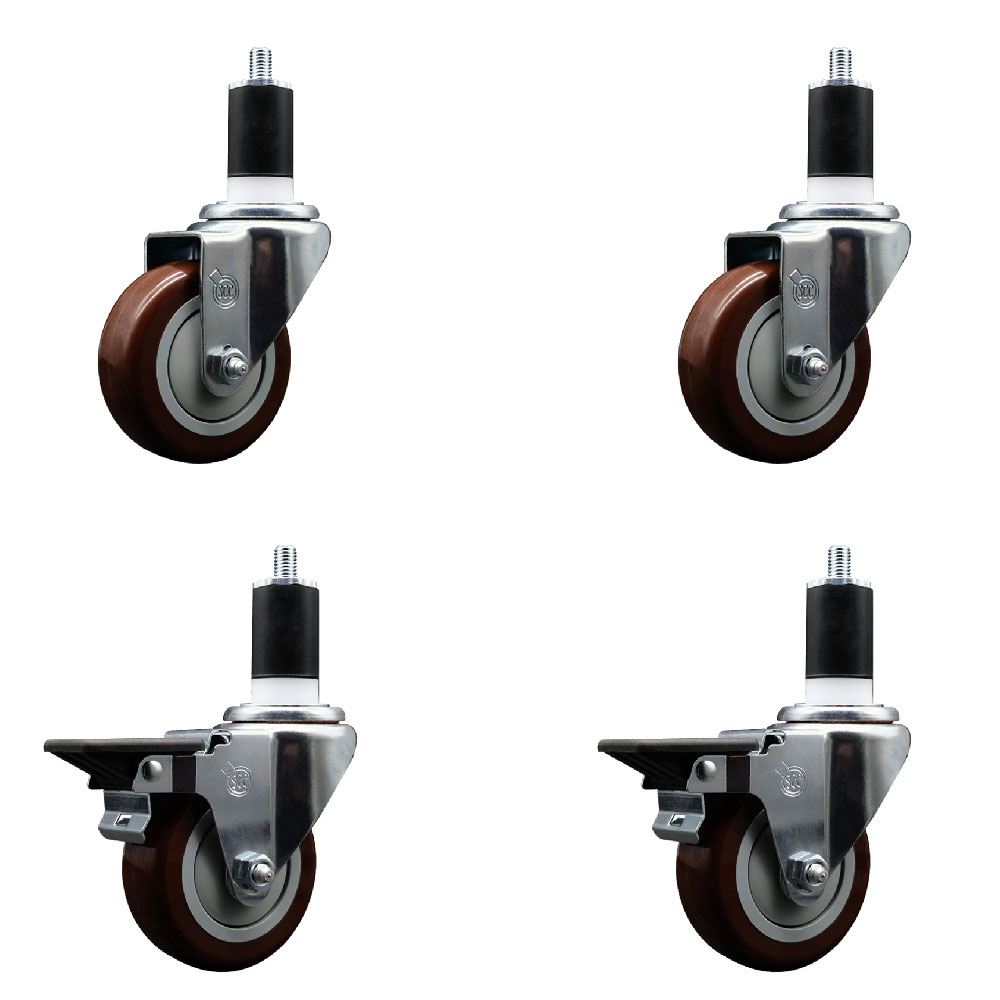 SCC-EX20S3514-PPUB-MRN-2-PLB-2-112 Polyurethane Swivel Expanding Stem Caster with 3.5 in. Maroon Wheels & 1.5 in. Stems - Set of 4
