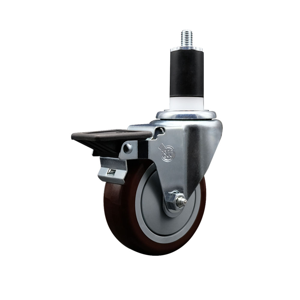 SCC-EX20S414-PPUB-MRN-PLB-112 Polyurethane Expanding Stem Swivel Caster with 4 in. Maroon Wheel & 1.5 in. Stem & Posi Locking Brake