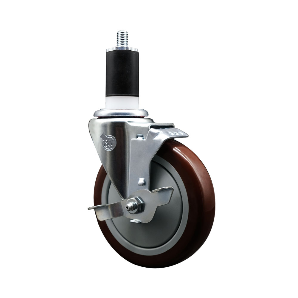 SCC-EX20S514-PPUB-MRN-TLB-112 Polyurethane Expanding Stem Swivel Caster with 5 in. Maroon Wheel & 1.5 in. Stem & Top Locking Brake