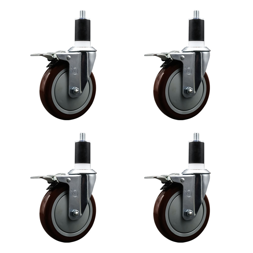 SCC-EXTTL20S514-PPUB-MRN-112-4 Polyurethane Swivel Expanding Stem Caster with 5 in. Maroon Wheels & 1.5 in. Stems - Set of 4