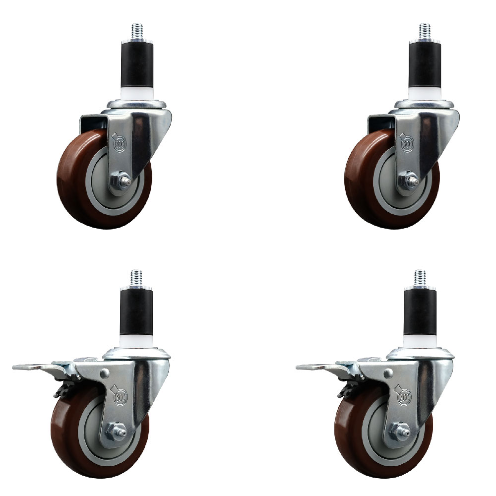 SCC-SSEXTTL20S3514-PPUB-MRN-2-S2-112 Stainless Steel Polyurethane Swivel Expanding Stem Caster with 3.5 in. Maroon Wheels & 1.5 in. Stems - Set of 4
