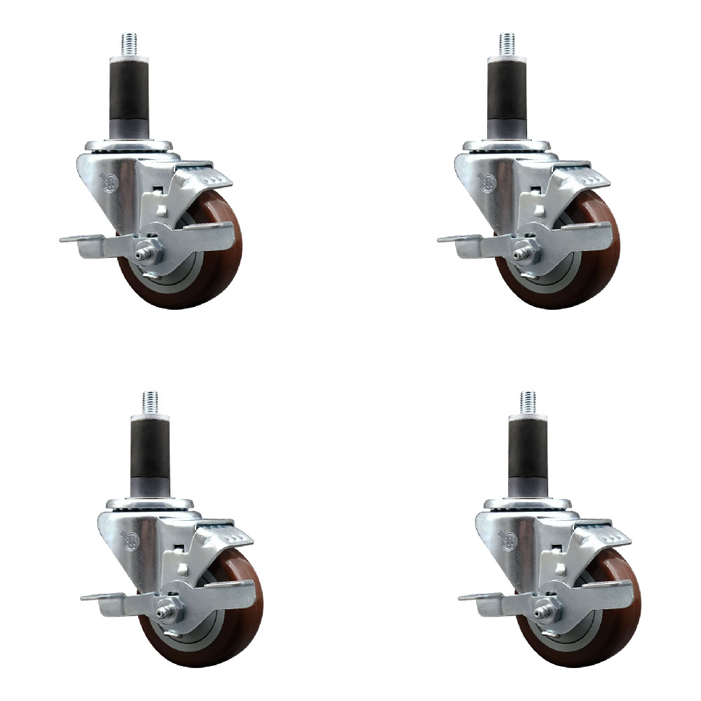 SCC-EX20S314-PPUB-MRN-TLB-114-4 Polyurethane Swivel Expanding Stem Caster with 3 in. Maroon Wheels & 1.25 in. Stems - Set of 4