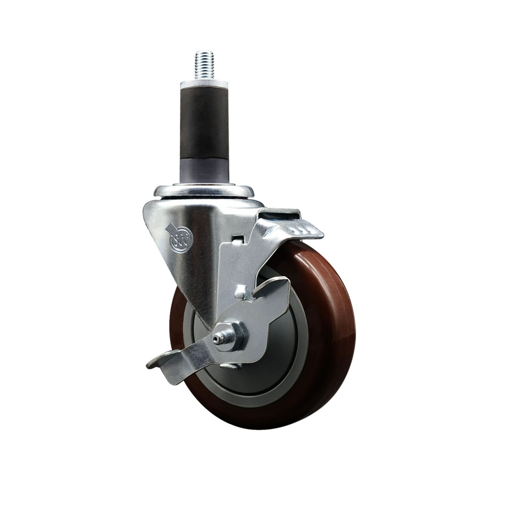 SCC-EX20S414-PPUB-MRN-TLB-114 Polyurethane Expanding Stem Swivel Caster with 4 in. Maroon Wheel & 1.25 in. Stem & Top Locking Brake