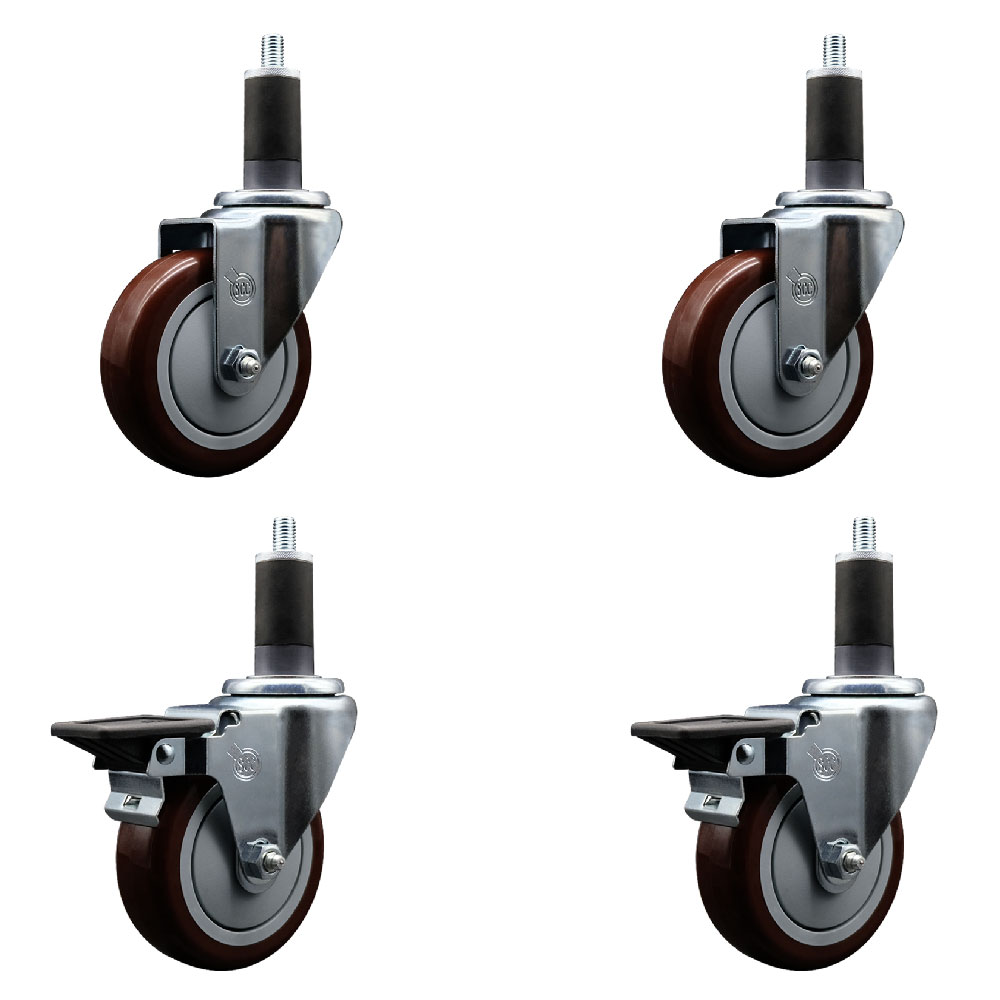 SCC-EX20S414-PPUB-MRN-2-PLB-2-114 Polyurethane Swivel Expanding Stem Caster with 4 in. Maroon Wheels & 1.25 in. Stems - Set of 4