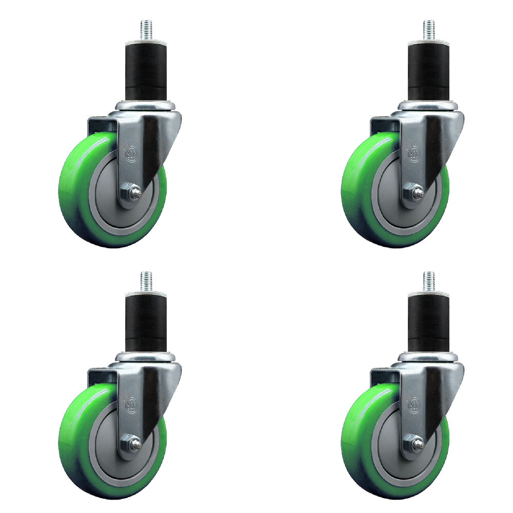 SCC-EX20S414-PPUB-GRN-134-4 Polyurethane Swivel Expanding Stem Caster with 4 in. Green Wheels & 1.75 in. Stems - Set of 4